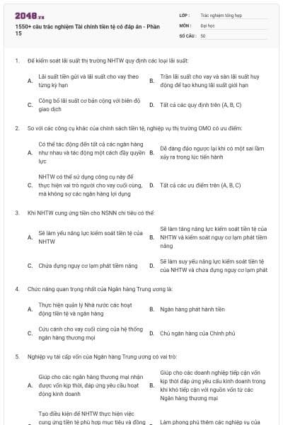 1550+ câu trắc nghiệm Tài chính tiền tệ có đáp án - Phần 15
