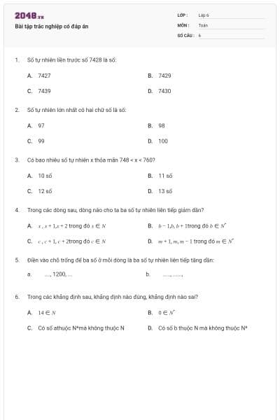 Bài tập trắc nghiệp có đáp án