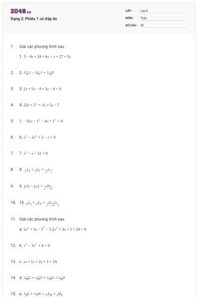Dạng 2: Phiếu 1 có đáp án