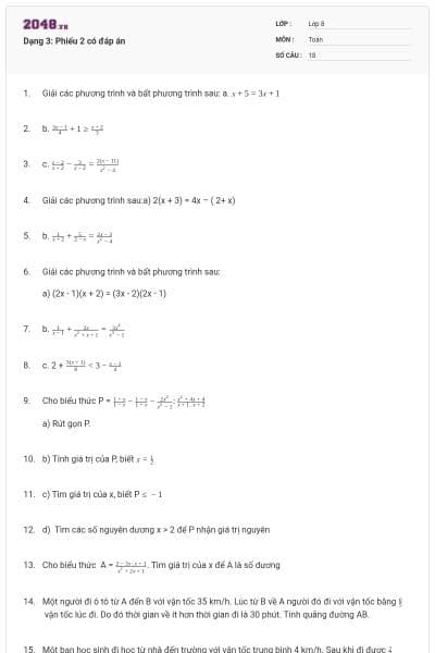 Dạng 3: Phiếu 2 có đáp án