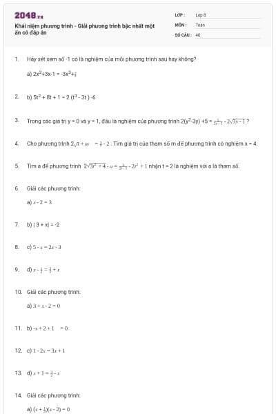 Khái niệm phương trình - Giải phương trình bậc nhất một ẩn có đáp án