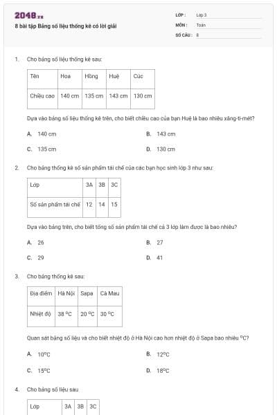 8 bài tập Bảng số liệu thống kê có lời giải