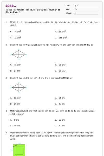 15 câu Trắc nghiệm Toán 6 KNTT Bài tập cuối chương 4 có đáp án (Phần 2)