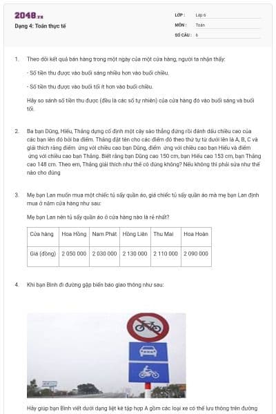 Dạng 4: Toán thực tế