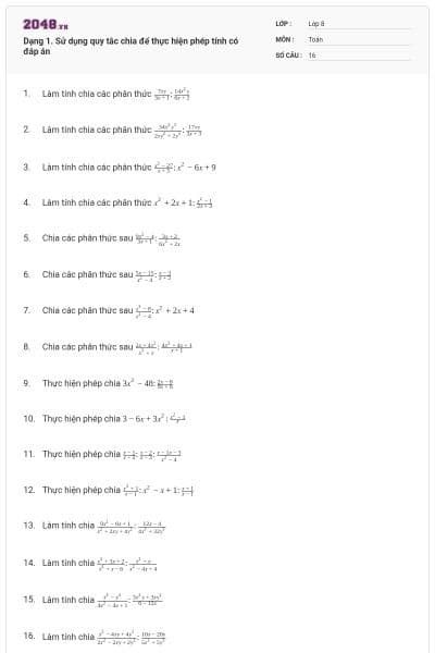 Dạng 1. Sử dụng quy tắc chia để thực hiện phép tính có đáp án