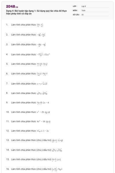 Dạng 4: Bài luyện tập dạng 1: Sử dụng quy tắc chia để thực hiện phép tính có đáp án