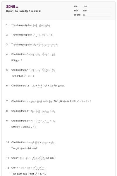 Dạng 1: Bài luyện tập 1 có đáp án