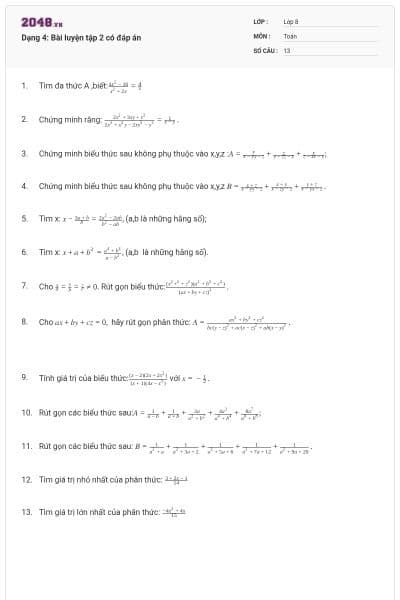 Dạng 4: Bài luyện tập 2 có đáp án