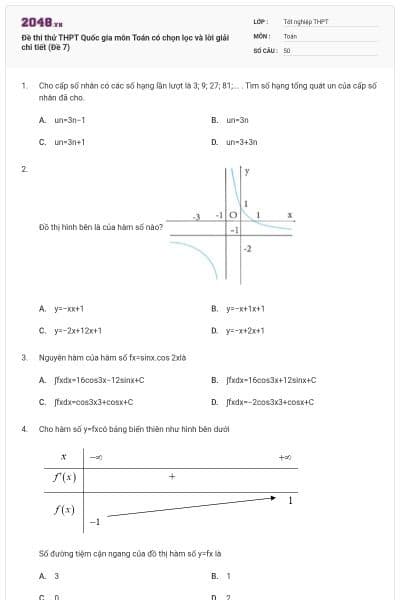 Đề thi thử THPT Quốc gia môn Toán có chọn lọc và lời giải chi tiết (Đề 7)