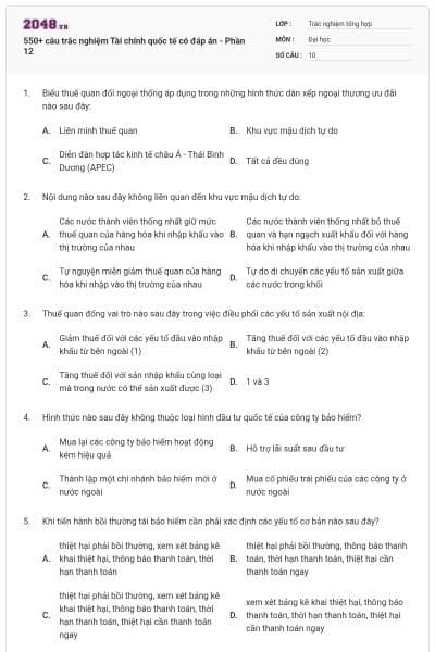 550+ câu trắc nghiệm Tài chính quốc tế có đáp án - Phần 12