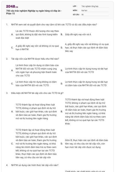 700 câu trắc nghiệm Nghiệp vụ ngân hàng có đáp án - Phần 15