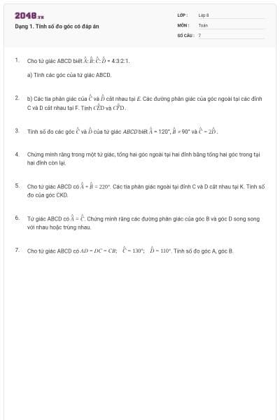 Dạng 1. Tính số đo góc có đáp án