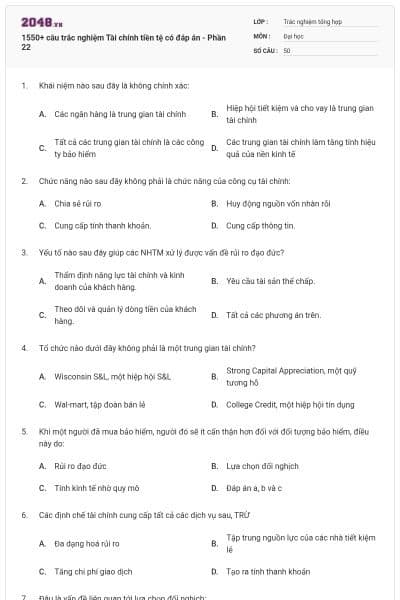1550+ câu trắc nghiệm Tài chính tiền tệ có đáp án - Phần 22