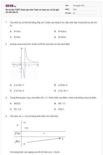 Đề thi thử THPT Quốc gia môn Toán có chọn lọc và lời giải chi tiết (Đề 9)