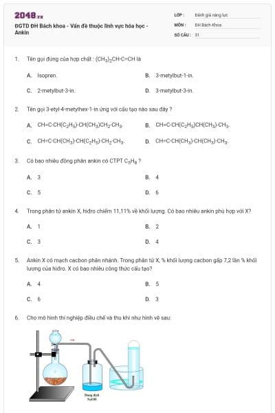 ĐGTD ĐH Bách khoa - Vấn đề thuộc lĩnh vực hóa học - Ankin