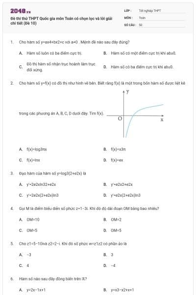 Đề thi thử THPT Quốc gia môn Toán có chọn lọc và lời giải chi tiết (Đề 10)