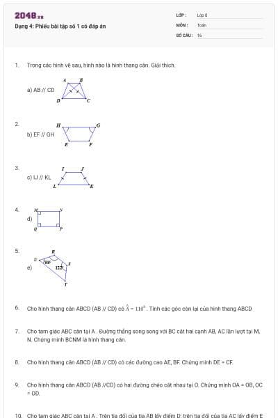 Dạng 4: Phiếu bài tập số 1 có đáp án