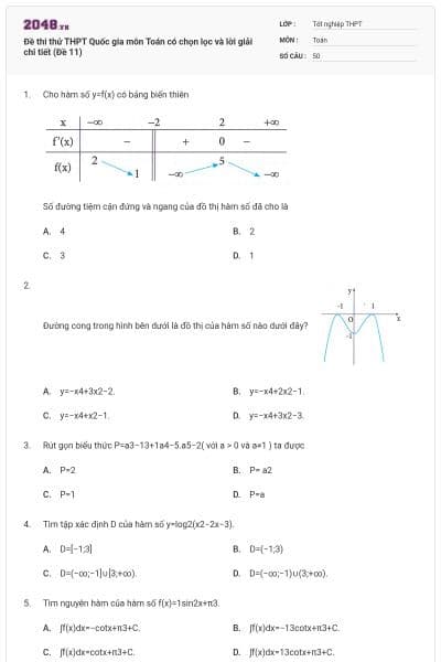 Đề thi thử THPT Quốc gia môn Toán có chọn lọc và lời giải chi tiết (Đề 11)