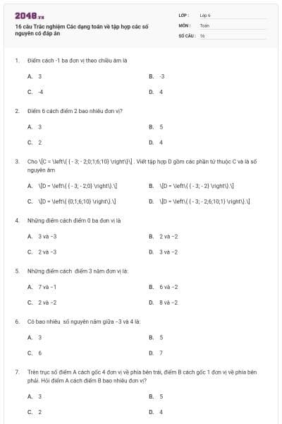 16 câu Trắc nghiệm Các dạng toán về tập hợp các số nguyên có đáp án