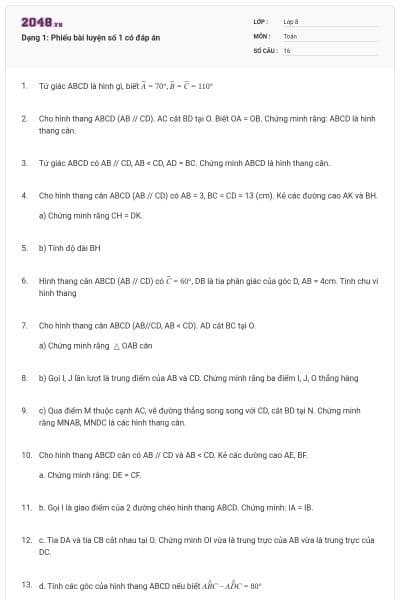 Dạng 1: Phiếu bài luyện số 1 có đáp án