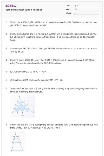 Dạng 1: Phiếu luyện tập số 1 có đáp án