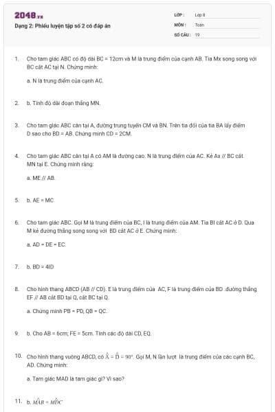 Dạng 2: Phiếu luyện tập số 2 có đáp án