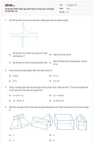 Đề thi thử THPT Quốc gia môn Toán có chọn lọc và lời giải chi tiết (Đề 12)