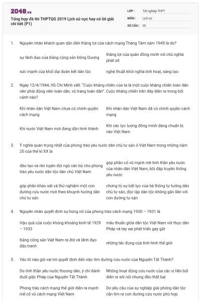 Tổng hợp đề thi THPTQG 2019 Lịch sử cực hay có lời giải chi tiết (P1)