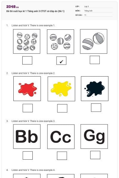 Đề thi cuối học kì 1 Tiếng anh 3 CTST có đáp án (Đề 1)