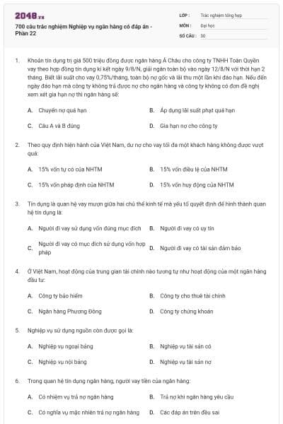 700 câu trắc nghiệm Nghiệp vụ ngân hàng có đáp án - Phần 22