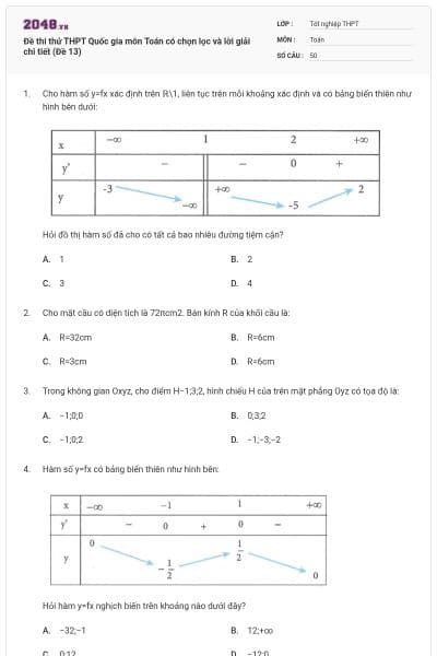 Đề thi thử THPT Quốc gia môn Toán có chọn lọc và lời giải chi tiết (Đề 13)