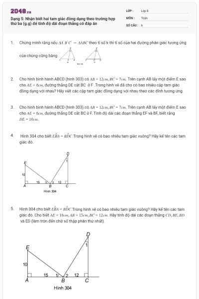Dạng 5: Nhận biết hai tam giác đồng dạng theo trường hợp thứ ba (g.g) để tính độ dài đoạn thẳng có đáp án