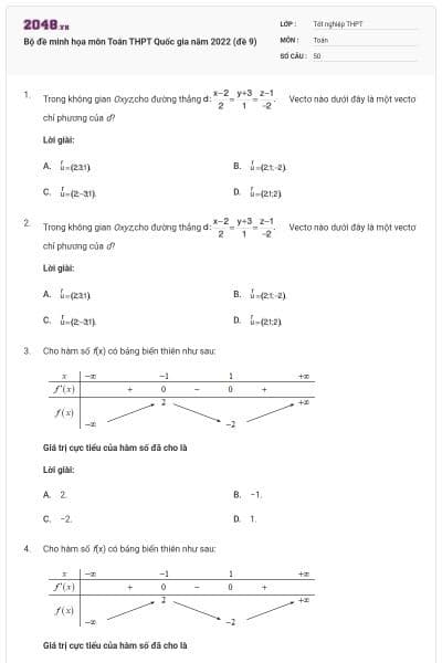 Bộ đề minh họa môn Toán THPT Quốc gia năm 2022 (đề 9)