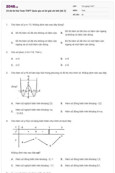 25 đề thi thử Toán THPT Quốc gia có lời giải chi tiết (Đề 3)