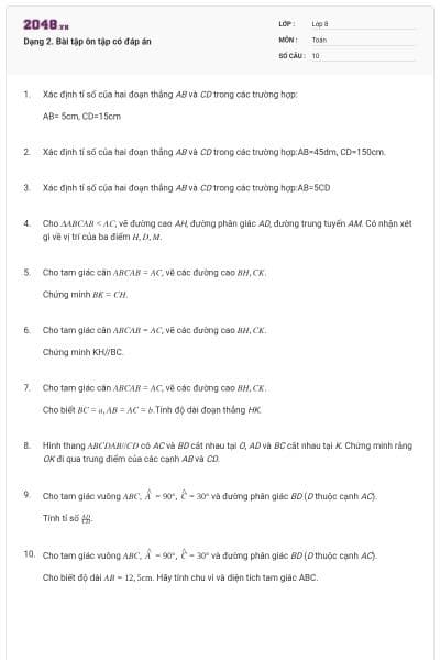 Dạng 2. Bài tập ôn tập có đáp án