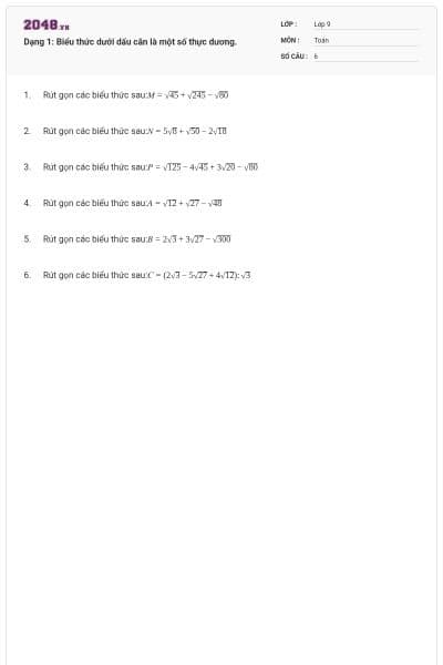 Dạng 1: Biểu thức dưới dấu căn là một số thực dương.