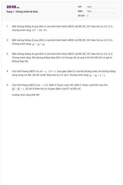 Dạng 1. Chứng minh hệ thức