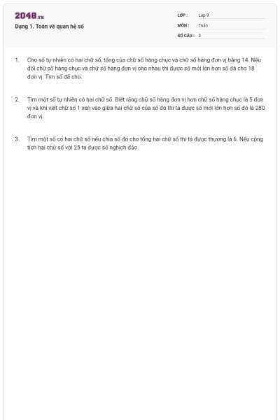 Dạng 1. Toán về quan hệ số