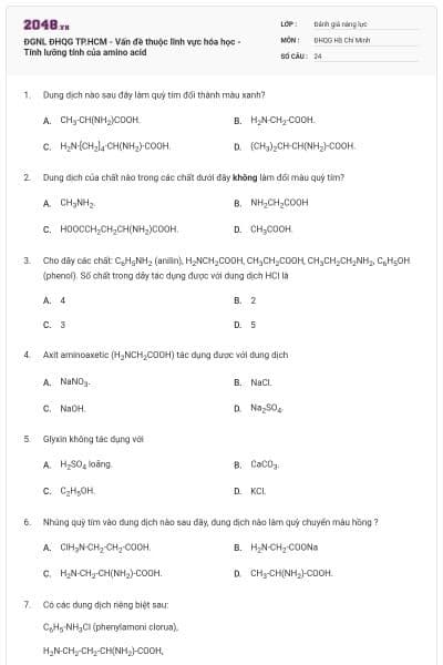 ĐGNL ĐHQG TP.HCM - Vấn đề thuộc lĩnh vực hóa học - Tính lưỡng tính của amino acid