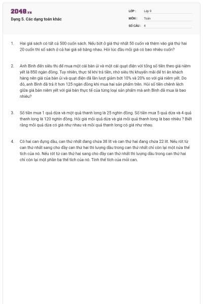 Dạng 5. Các dạng toán khác