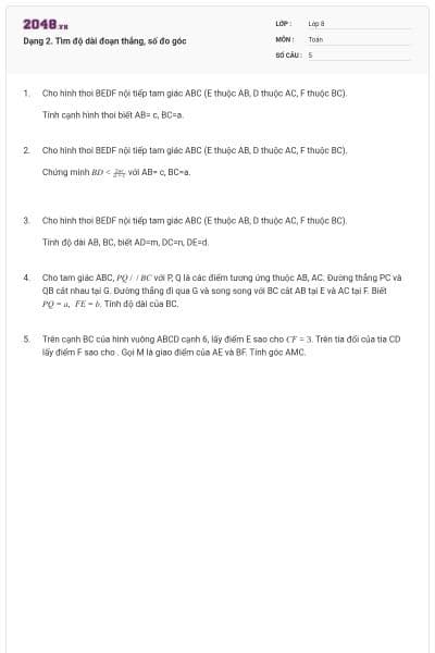 Dạng 2. Tìm độ dài đoạn thẳng, số đo góc