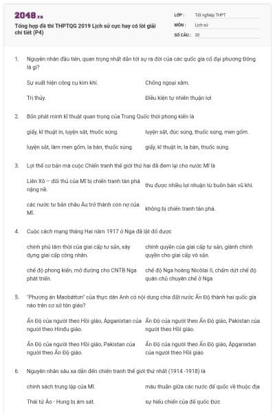 Tổng hợp đề thi THPTQG 2019 Lịch sử cực hay có lời giải chi tiết (P4)