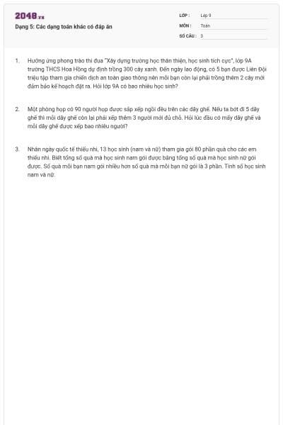 Dạng 5: Các dạng toán khác có đáp án