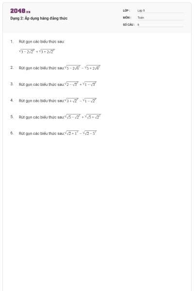 Dạng 2: Áp dụng hằng đẳng thức