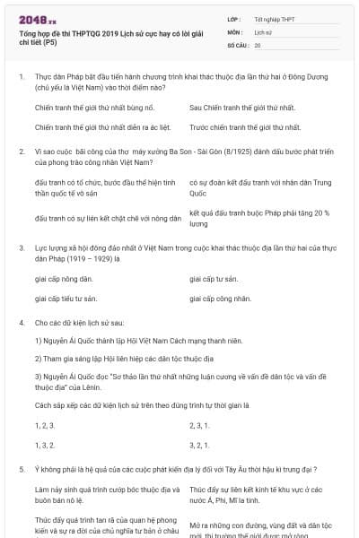 Tổng hợp đề thi THPTQG 2019 Lịch sử cực hay có lời giải chi tiết (P5)