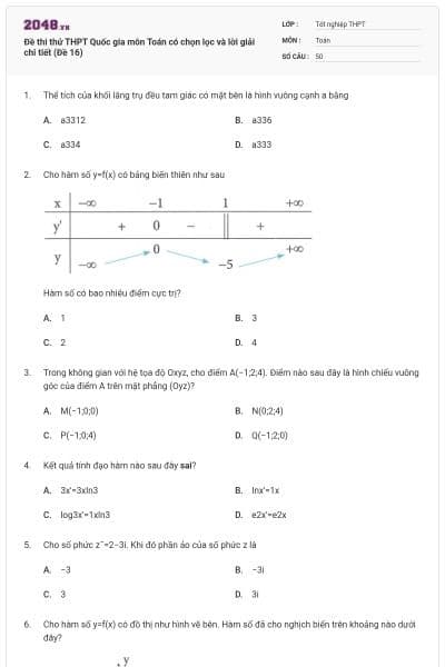 Đề thi thử THPT Quốc gia môn Toán có chọn lọc và lời giải chi tiết (Đề 16)