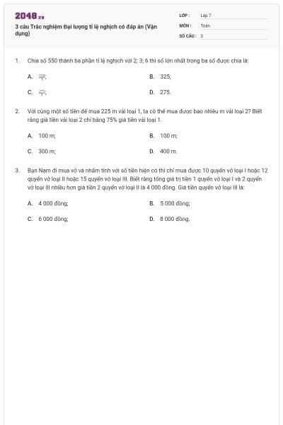 3 câu Trắc nghiệm Đại lượng tỉ lệ nghịch có đáp án (Vận dụng)