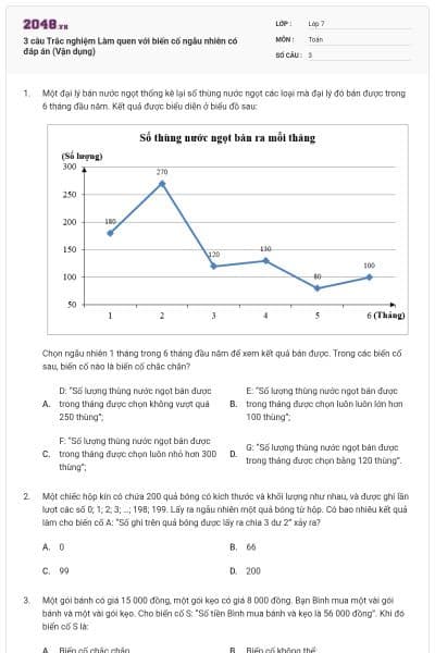 3 câu Trắc nghiệm Làm quen với biến cố ngẫu nhiên có đáp án (Vận dụng)