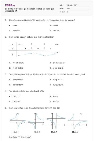 Đề thi thử THPT Quốc gia môn Toán có chọn lọc và lời giải chi tiết (Đề 17)