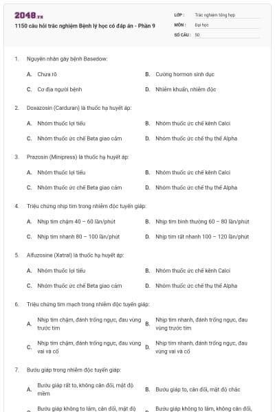 1150 câu hỏi trắc nghiệm Bệnh lý học có đáp án - Phần 9